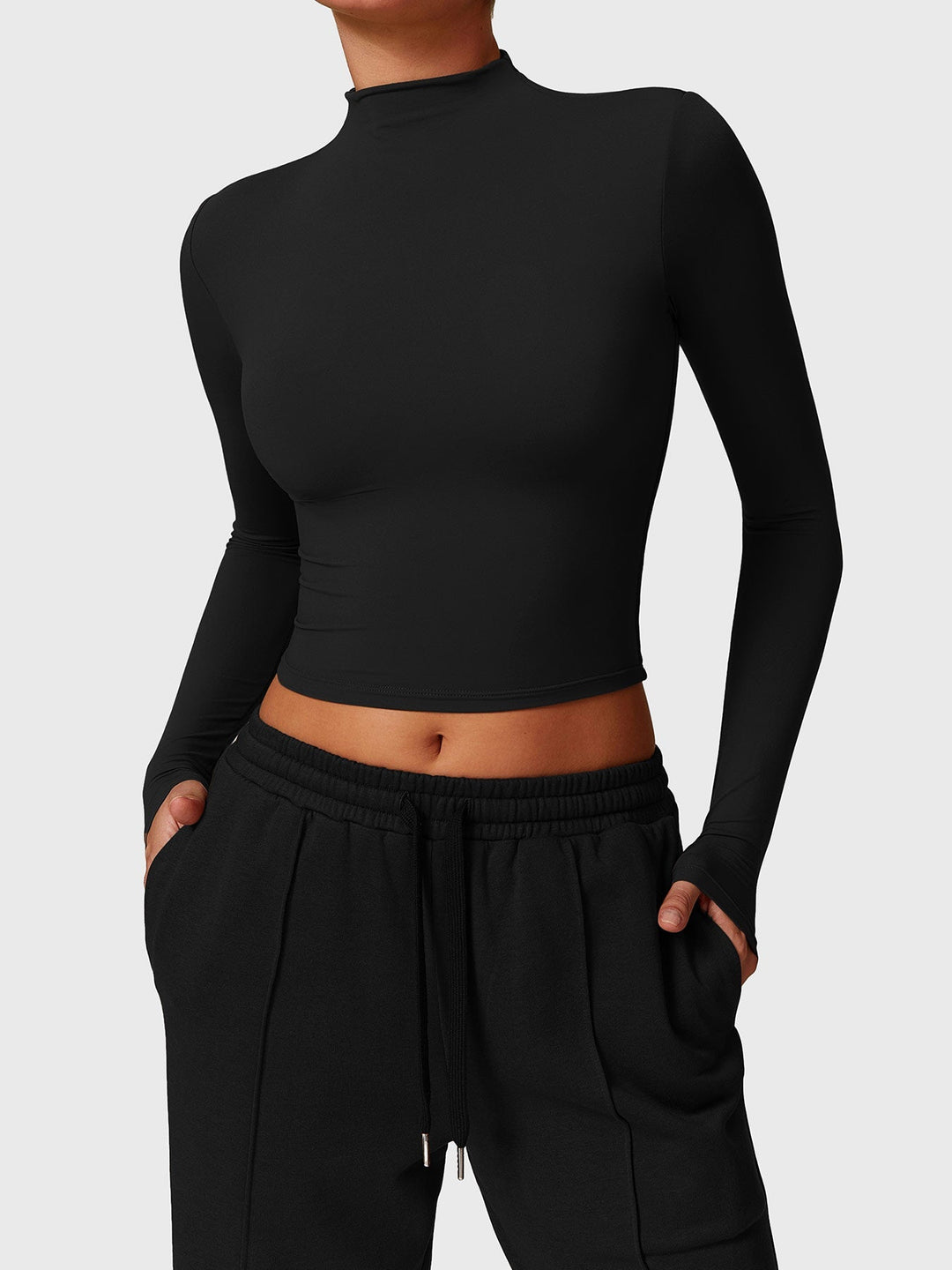 Turtle Neck Long Sleeve Crop Top